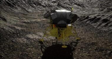 CGI Exploration of lunar surface by a robotic lander at twilight video