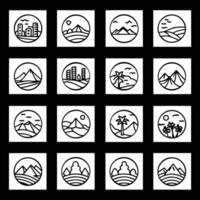 A set of icons with mountains, palm trees and other symbols vector