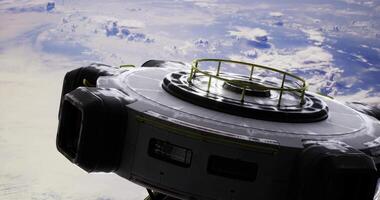 CGI Spacecraft in low Earth orbit showcasing planet below in stunning detail video