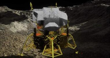 CGI Exploration of the lunar surface by a spacecraft with yellow landing gear video