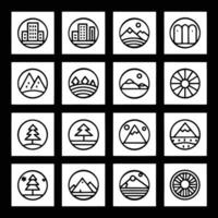 A set of icons for the mountains and trees vector