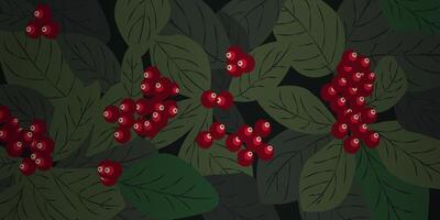 Red berry bushes background. Horizontal green natural backdrop vector