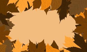 Autumn foliage frame background in brown tones. Horizontal backdrop with copy space for inscription vector