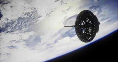 CGI Space station orbits Earth showcasing stunning view of the planet video