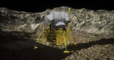 CGI Exploration of the moons surface by a lander in a rugged lunar landscape video