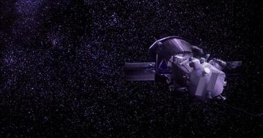 CGI Exploring the cosmos with a spacecraft amid a starry sky video