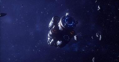 CGI Spacecraft navigating through asteroid field in deep space environment video