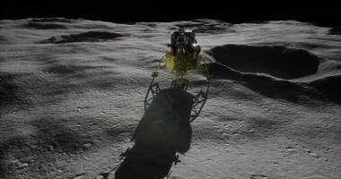 CGI Exploration on the moons surface with a lunar module at dawn video