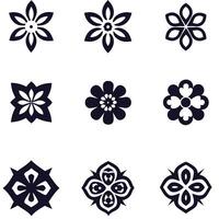 A collection of abstract black and white floral icons with a seamless pattern design vector