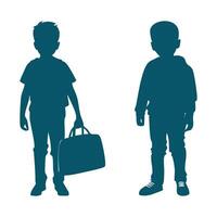 silhouette of boy with bag on a white background. Standing kids front view illustration. vector