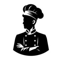 Chef silhouette art. Black cook wearing uniform and hat icon for web vector