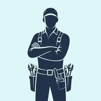Silhouette of a construction worker with tools. illustration. vector