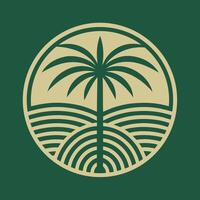 Abstract Green and Beige Palm Tree Landscape Circular Design Minimalist Geometric Style Tropical Nature Emblem Icon vector