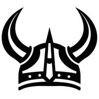 Viking Helmet with Large Horns Black and White Graphic Design Illustration Isolated on White Background vector