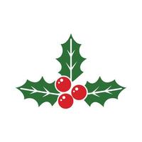 Festive Holly Sprig with Three Red Berries on White Background Simple Christmas Icon Design vector