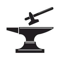 Black Silhouette Anvil and Hammer Icon Isolated on White Background Simple Metalworking Tool Graphic Design Element vector