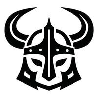 Stylized Black Viking Helmet with Large Horns Isolated on White Background Bold Graphic Design Element vector