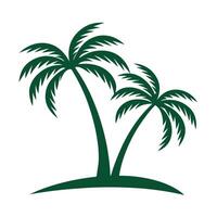 Two Dark Green Palm Trees on a Small Green Island Silhouette Against White Background Simple Tropical Illustration vector