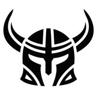 Stylized Black Viking Helmet with Large Horns Isolated on White Background Graphic Design Element vector