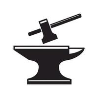 Black Silhouette of Anvil and Hammer Isolated on White Background Simple Metalwork Icon Graphic Design Element vector