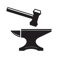 Black Silhouette of Anvil and Hammer on White Background Isolated Metalwork Tool Icon Graphic Design Element vector