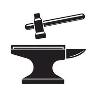 Black Silhouette Anvil and Hammer Isolated on White Background Simple Metalworking Tool Icon Graphic Design Element vector