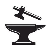 Black Silhouette of Anvil and Hammer Isolated on White Background Simple Black and White Forge Icon Graphic Design vector