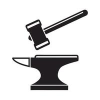 Black Silhouette of a Sledgehammer Above an Anvil on White Background Isolated Icon Graphic Design Element vector