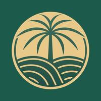 Abstract Palm Tree Oasis Beige Gold Green Circular Logo Design Graphic Image vector