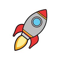 Cartoon Rocket Ship Illustration Grey Red Yellow Colors Space Flight Launch Icon Design Element vector