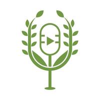 Green Plant Shaped Like a Microphone with Play Button on White Background Eco Friendly Podcast Nature Symbol vector