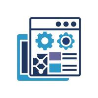 Blue and Dark Blue Webpage Interface Icon with Gears Data Charts and Menu Isolated on White Background vector