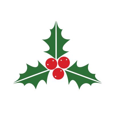 Simple Green Holly Leaves with Red Berries Christmas Design Element on White Background