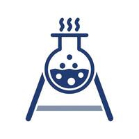 Blue Erlenmeyer Flask with Boiling Liquid on a Simple Stand Isolated on White Background Scientific Experiment vector