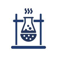 Dark Blue Erlenmeyer Flask on Stand with Boiling Liquid and Steam Isolated on White Background vector