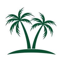Two Dark Green Palm Trees on Small Green Island Simple Tropical Illustration Graphic Design Element vector