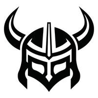Viking Helmet with Horns Stylized Black and White Graphic Design Isolated on White Background vector