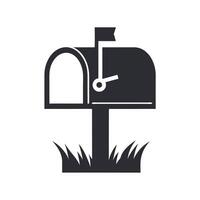 Simple Black Silhouette Mailbox Icon on White Background Grass Post Flag Design Element vector