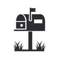 Simple Black Silhouette Mailbox Icon with Grass on White Background postbox letterbox vector