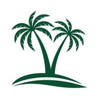 Two Dark Green Palm Trees on a Small Green Island Simple Tropical Illustration Design Graphic vector