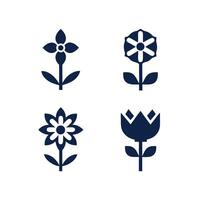 Four Stylized Dark Blue Flowers Isolated on White Background Simple Floral Icons Set Botanical Graphic Design Elements vector