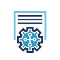 Abstract Blue and Navy Gear Icon with Document on White Background Data Processing System Management Concept vector