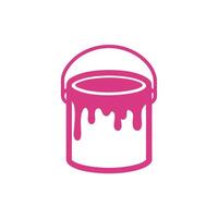 Pink Paint Can Icon with Dripping Paint on White Background Simple Line Art Graphic Design Element vector