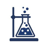 Dark Blue Erlenmeyer Flask with Bubbling Liquid on a Laboratory Stand Isolated on White Background vector