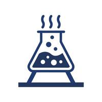 Dark Blue Erlenmeyer Flask with Boiling Liquid Bubbles on Stand Isolated on White Background vector