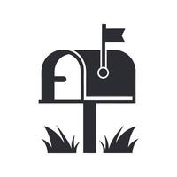 Simple Black Mailbox Icon with Flag and Grass on White Background Isolated Cutout Graphic Design Element vector