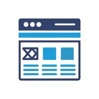 Blue and Dark Blue Website Interface Icon Design Element with Three Sections and Text Blocks on White Background vector