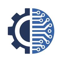 Abstract Icon Dark Blue Gear Half Circuit Board Technology Engineering Symbol wheel vector