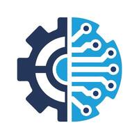 Abstract Gear Cogwheel and Circuit Board Technology Icon Blue and Dark Blue Color Scheme Digital Innovation Symbol vector