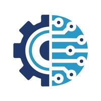 Abstract Circular Logo Design Featuring a Gear and Circuit Board Half Circle in Blue and Navy Blue Tones vector
